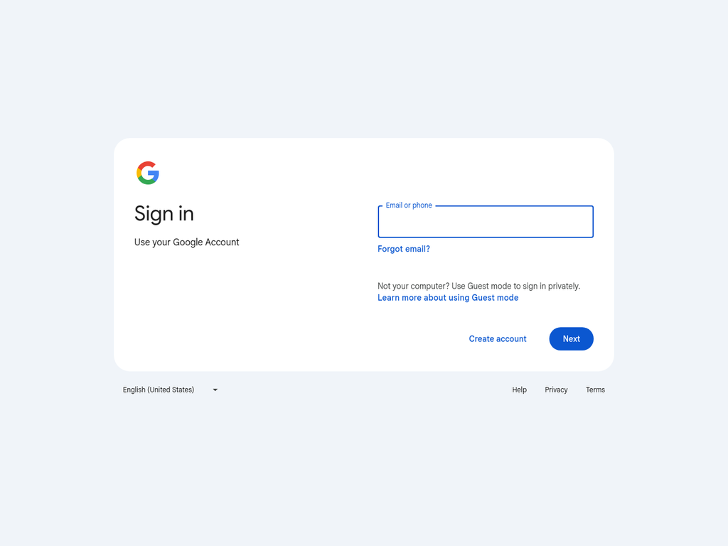 Tela de Login do Google
