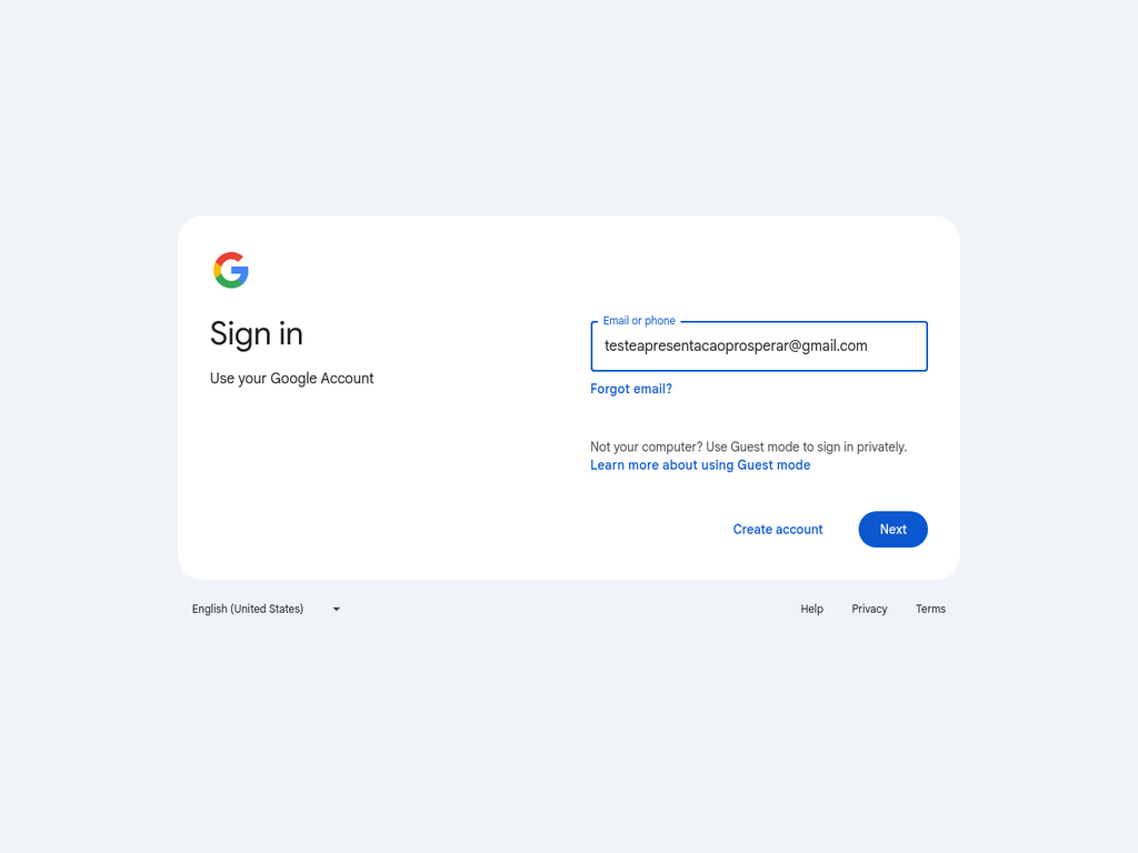 Inserir Email Google