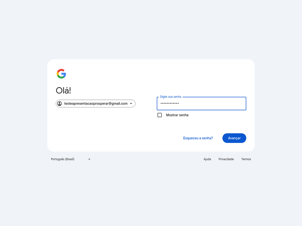 Inserir Senha Google
