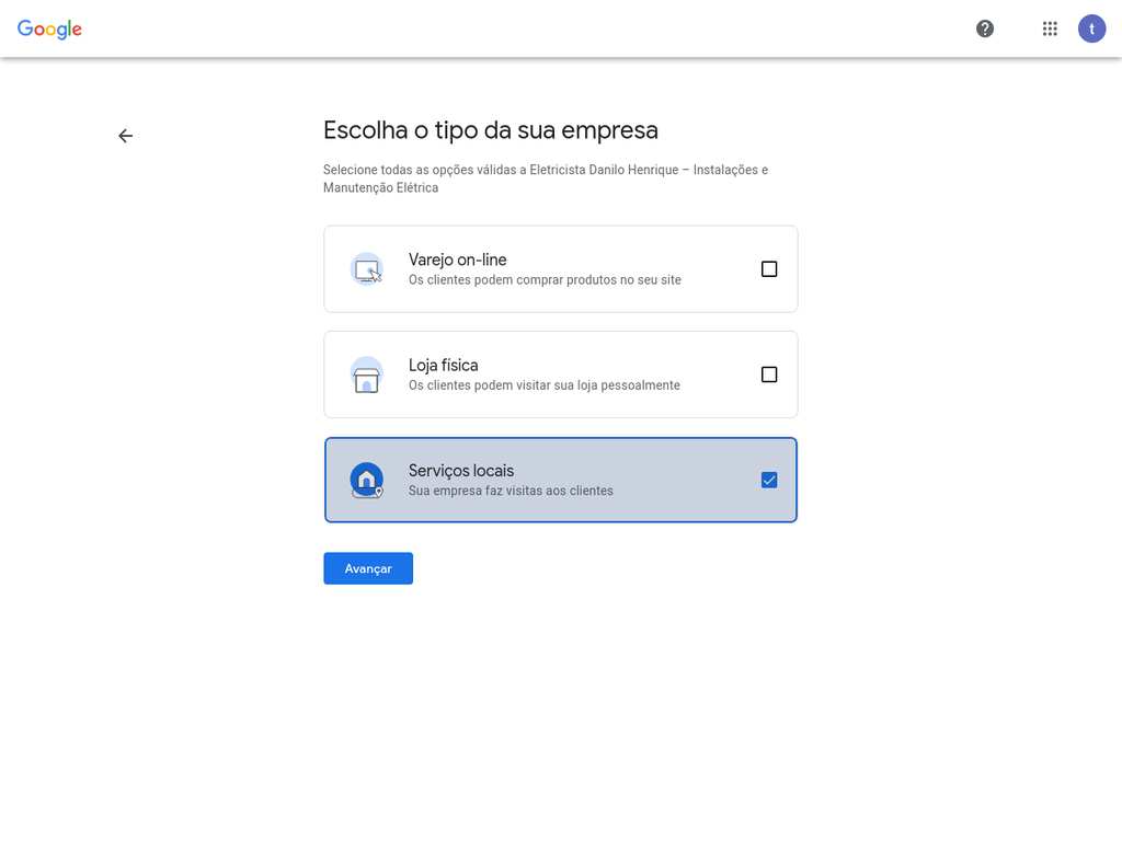 Selecionar Tipo de Empresa
